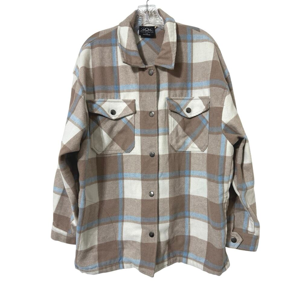 HFX Women’s Size Large Wool Blend Snap Closure Plaid Shacket Shirt Jacket